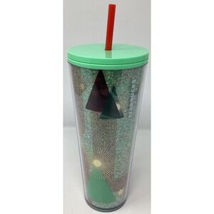 New Starbucks 2020 Christmas Tree 24 Oz Tumbler With Lid And Straw